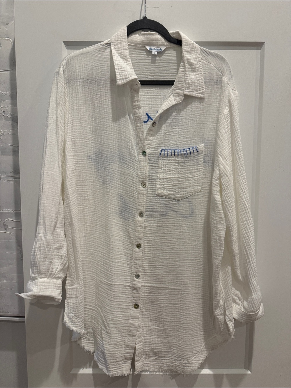 Lightweight Cream Button-Down Shirt with Pocket Detail